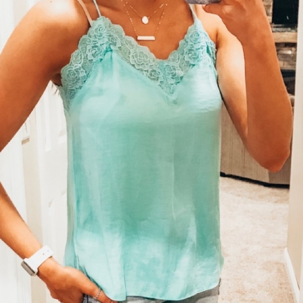 Naked Zebra Seafoam Aqua lace tank